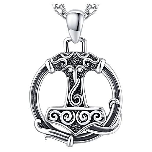 Aniu mjolnir collana ciondolo martello di thor in argento sterling 925, collana talismano celtico vichingo norreno originale vichingo vegvisir mjolnir per uomo ragazzo