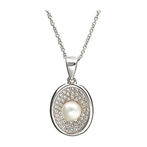 Orphelia collana da donna con ciondolo in argento 925 rodiato con zirconi taglio rotondo perla sintetica bianca 45 cm - zh-4605, argento sterling perla zirconia cubica, zirconia cubica perla