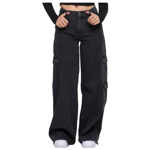 Urban Classics ladies waist cargo denim pants pantaloni, mid indigo washed, 33 donna