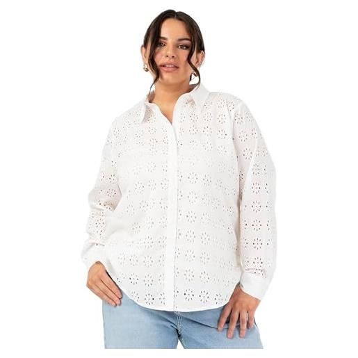 Lovedrobe camicia lunga da donna con bottoni a maniche lunghe ricami floreali e laterali in cotone casual estate, bianco, 50