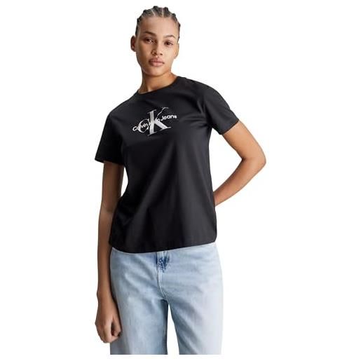 Calvin Klein Jeans women's diffused monologo regular tee s/s t-shirts, lunar rock, m