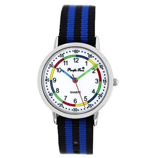Pacific Time 10810 - orologio analogico al quarzo con cinturino in tessuto, colore: nero/blu