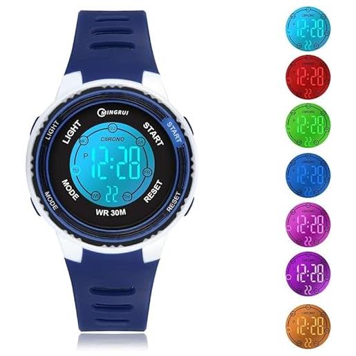 Juboos orologio digitale per bambini, 7 colori, luce led per bambini, sport, blu