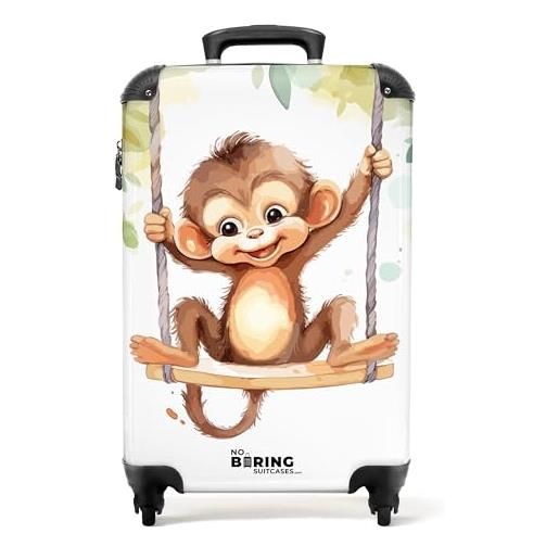 NoBoringSuitcases.com © valigia per bambini valigia da viaggio valigia per bambini bagaglio per bambini a mano-media in 14 immagini (illustrazione di una scimmietta felice su altalena, 55x40x20 cm)