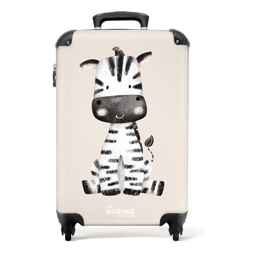 NoBoringSuitcases.com valigia bambini, trolley bambini, valigia per bambini, trolley per bambini da viaggio, trolley a mano bambini, trolley bagaglio a mano 55x40x20 cm (zebra - bianco e nero)