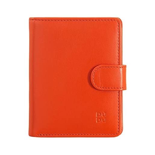 Dudu portafoglio donna in pelle vera piccolo portacarte in pelle rfid con cerniera portamonete banconote, chiusura esterna arancio