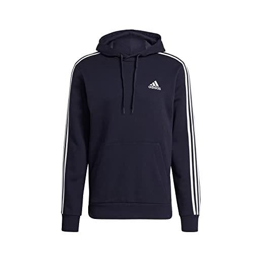 adidas essentials fleece 3-stripes hoodie felpa con cappuccio, legend ink / white, s uomo