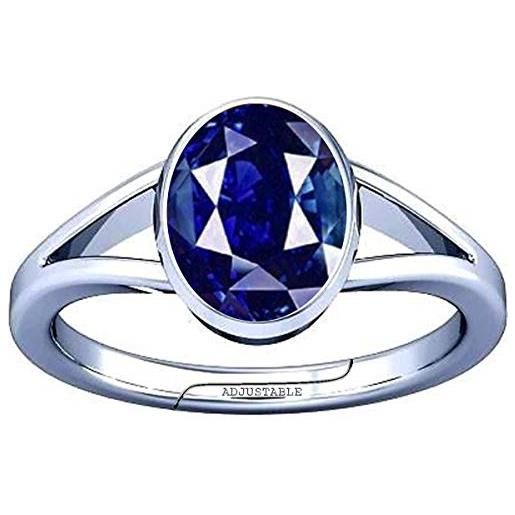 Divya Shakti 4.25-4.50 carat blue sapphire neelam nilam gemstone silver adjustable ring for men & women
