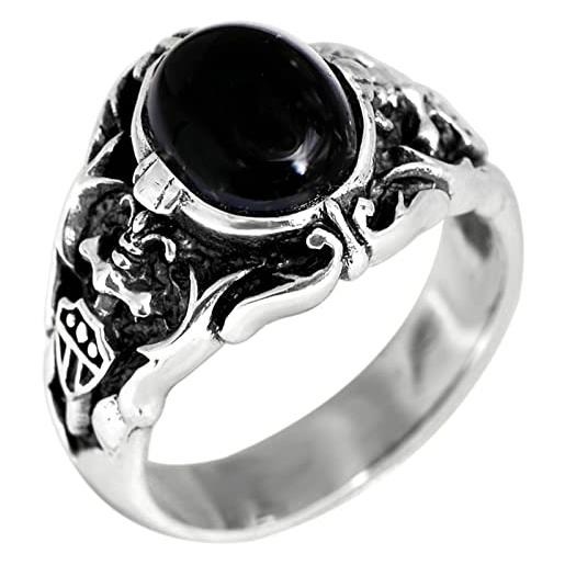 Ayoiow anello argento 925 uomo, argento agata uomo anelli uomo punk motivo vintage con agata nera
