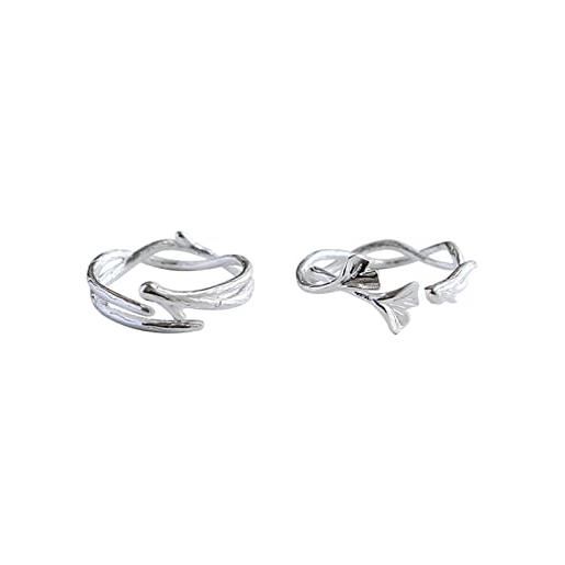 BCughia fedine fidanzamento, anello coppia con foglia di ginkgo e ramo argento sterling anniversario anelli regolabili per uomo e donna