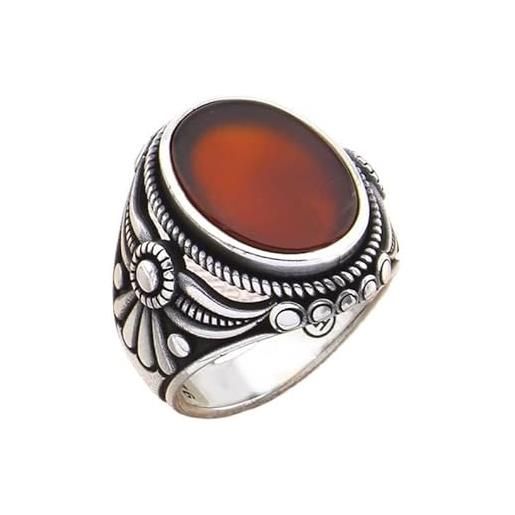 SOHO SILVERS gioielli con anello in argento di agata rossa di forma ovale per uomo, regalo esclusivo per l'anello da uomo di design per lui, anello in agata ottomano in stile vintage (6035930) | 26,5
