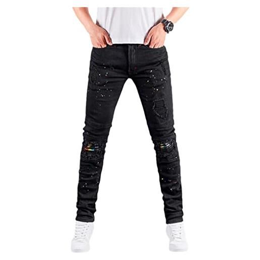 HWYBHT jeans uomo vernice qualità sottile elastico confortevole denim pantaloni giovani, ls1940, 28 w