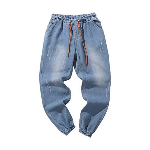 NHNKB jeans strappati da uomo, vestibilità normale, jeans da uomo, blu chiaro, jeans da uomo, baggy, da uomo, originale, oversize, elastici, pantaloni casual, blu, xxxxxl