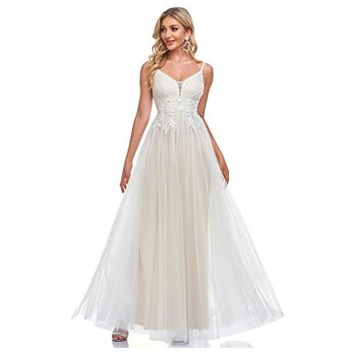 Ever-Pretty vestito da sposa da donna linea ad a scollo a v stile impero senza maniche tulle appliques elegante bianco 42