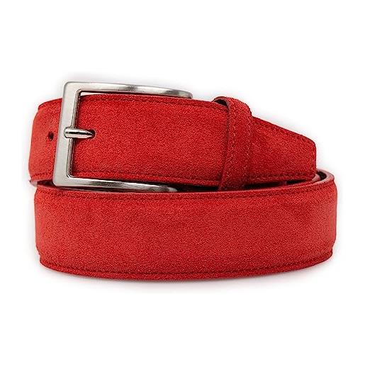 Emila cintura rossa uomo scamosciata cinta di camoscio rosso vera pelle casual 3,5 cm con fibbia ardiglione per jeans pantaloni x abito elegante da ragazzo artigianale made in italy belt classica moda 120