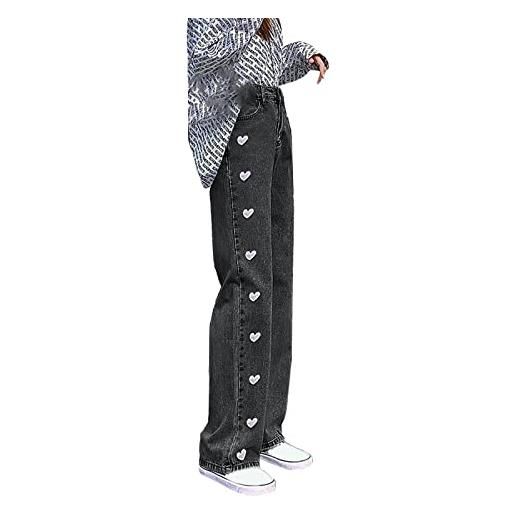 rtdgcv jeans da donna elasticizzati, jeans da donna, con asola dritta e gamba larga, colore: nero, grigio. , m