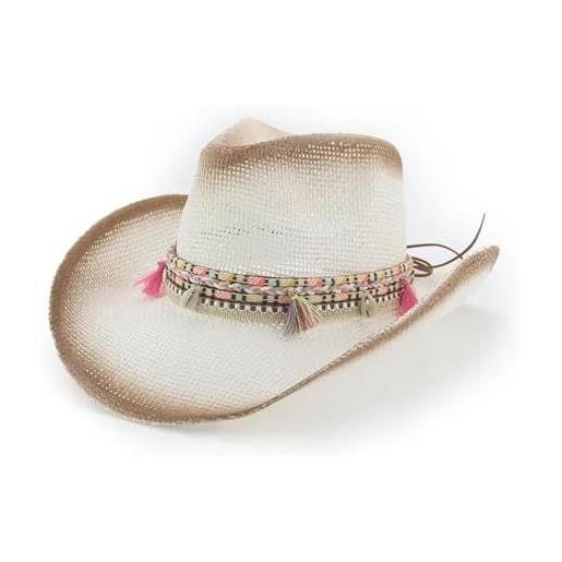 SOYNIA cappelli di paglia da donna uomo cintura western cowboy berretti jazz da spiaggia a rope antivento cappelli da donna 56-58cm 19