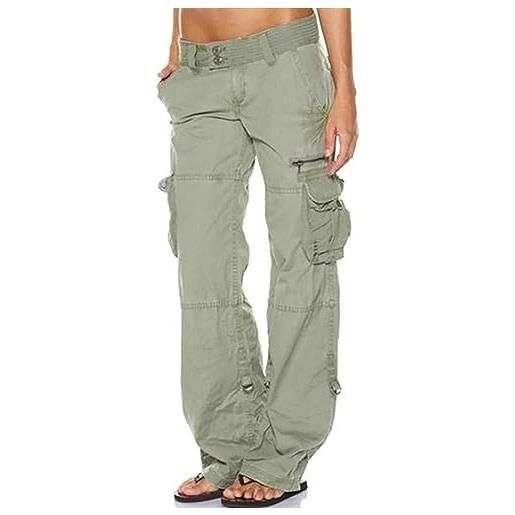 Yeooa pantaloni da lavoro multitasche da donna a vita bassa con gamba dritta y2k casual long sweatpants solid color loose pants (verde, s)