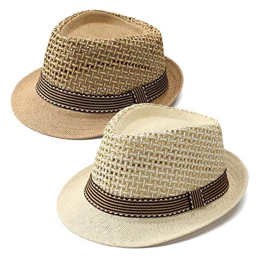 ZMNKH confezione da 2 cappello di panama uomo cappello fedora estivo capello da sole leggero cappello da spiaggia elegante