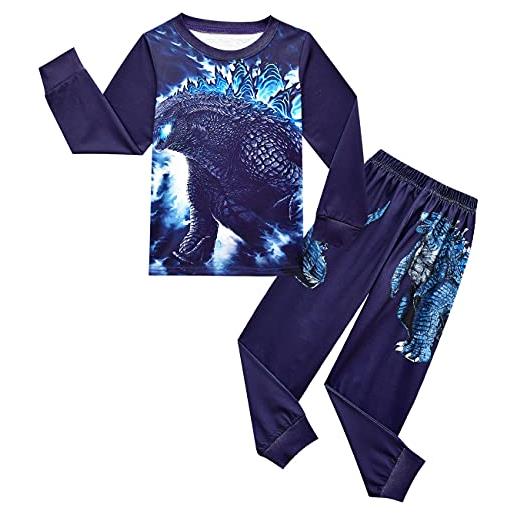 CKCKTZ pigiama per bambini a 2 pezzi a maniche lunghe con stampa cartoni animati camicia pantaloni pigiameria abbigliamento casual set, nero , 5-6 anni