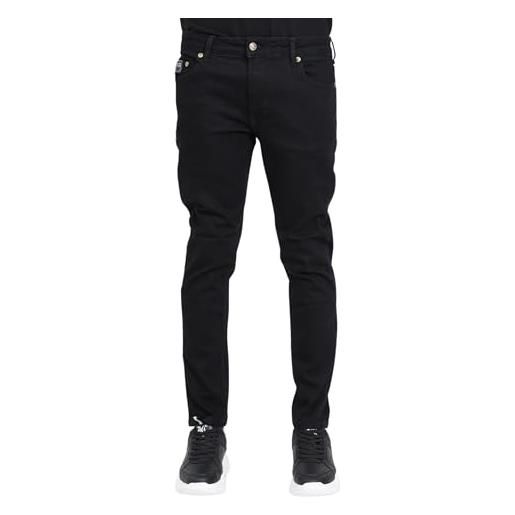 VERSACE JEANS COUTURE pantaloni neri da uomo skinny fit con etichetta logata metallo dorato 30