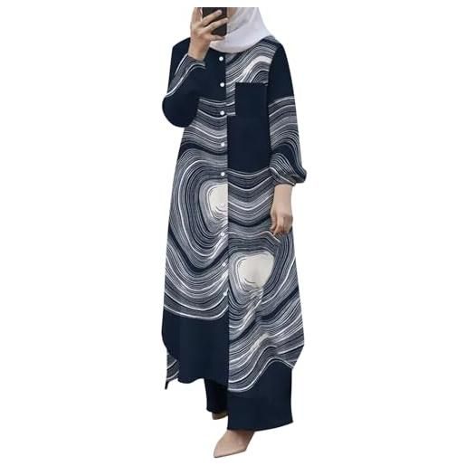 ADEYPCGD abito da preghiera musulmano di un pezzo per le donne set da 2 pezzi musulmani da donna, camicia e pantaloni abbottonati a maniche lunghe, abito casual abaya, abiti da dubai felpa