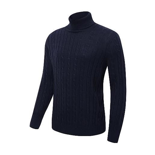 zhilifs maglione da uomo slim fit dolcevita casual twisted knit pullover maglioni, blu scuro, xl