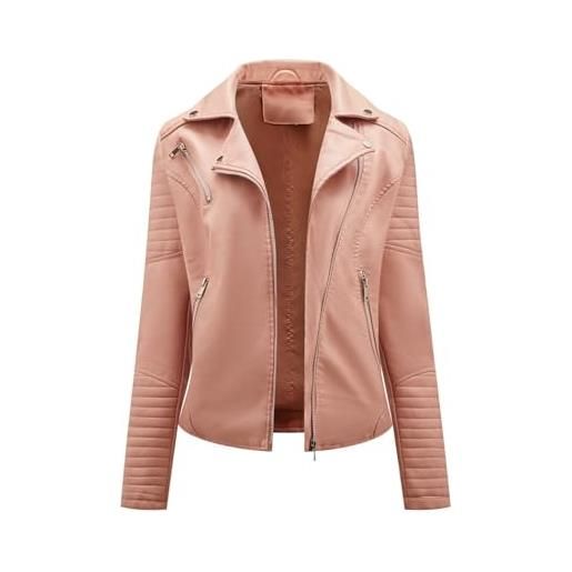 HZQIFEI giacca in pelle pu da donna, giacca motociclista da donna corta casual per primavera e autunno pjk08 (rosa, m)