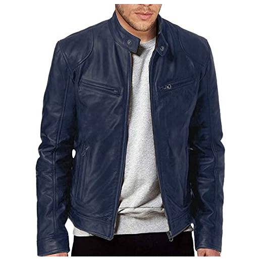 VaiKanhai giacca in pelle da uomo, slim fit, giacca da motociclista, in similpelle, per autunno, leggera, traspirante, con chiusura lampo, per lo sport, per la transizione, taglie m-xxl, blu, xl