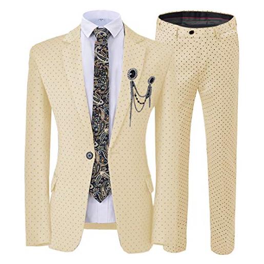 Solove-Suit tuxedos da uomo alla moda, a pois, vestibilità aderente, per sposi (blazer + pantaloni) champagne large