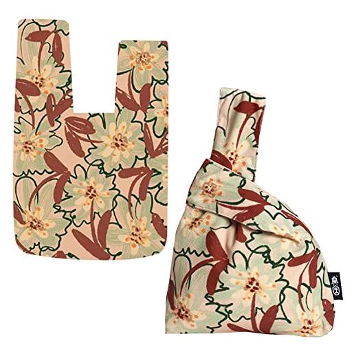 PEWRESLORS borsa da polso in stile giapponese, con nodo a forma di kimono, design floreale, borsa portatile in tela, borsa regalo (arte #20), multicolore, m