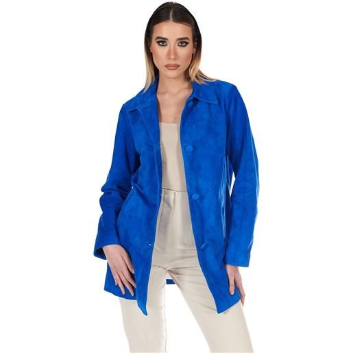 D'Arienzo giacca in pelle camoscio bluette monopetto versione oversize D'Arienzo