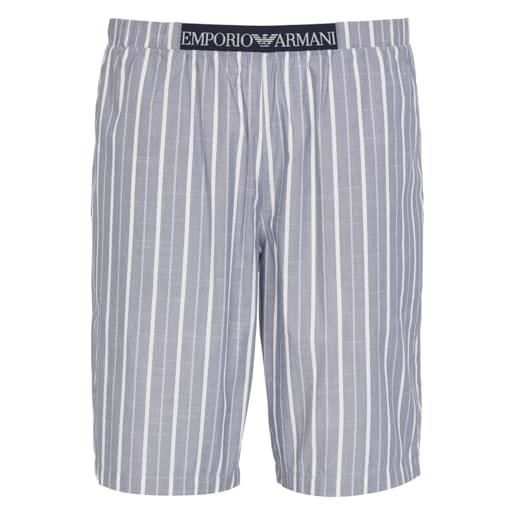 Emporio Armani bermuda da uomo yarn dyed woven pajama pantaloni felpati, blue irregular stripe, m