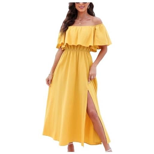 CUPSHE abiti da donna per l'estate abiti a linea a con spalle scoperte con volant maxi abito stampato tropicale, giallo, xl
