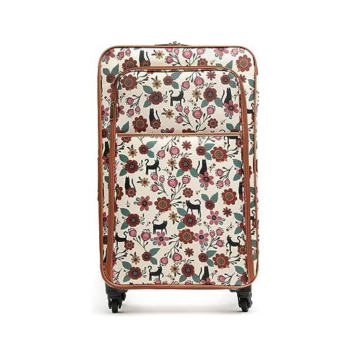 MISAKO valigia in tessuto grande da viaggio catflor beige unisex - valigia elegante morbida semirigida - 78 x 45 x 25 cm 4 ruedas