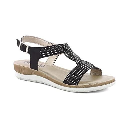 inblu sandali estivi donna eleganti strass scarpe comode punta aperta ciabatte donna estate chiusura fibbia regolabile bv0033 (nero, 39)