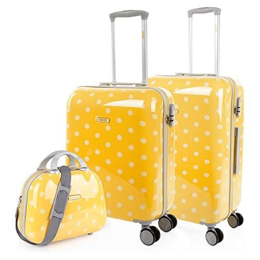 SKPAT - set valigia media e valigia bagaglio a mano. Set valigie rigide per viaggi aereo - set trolley valigia rigida - set valigie rigide con lucchetto 66400b, giallo