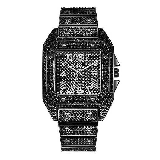 Lumemery grande quadrante quadrato orologio da uomo hip hop ghiacciato diamanti simulati orologio con borchie cinturino regolabile orologio da polso al quarzo