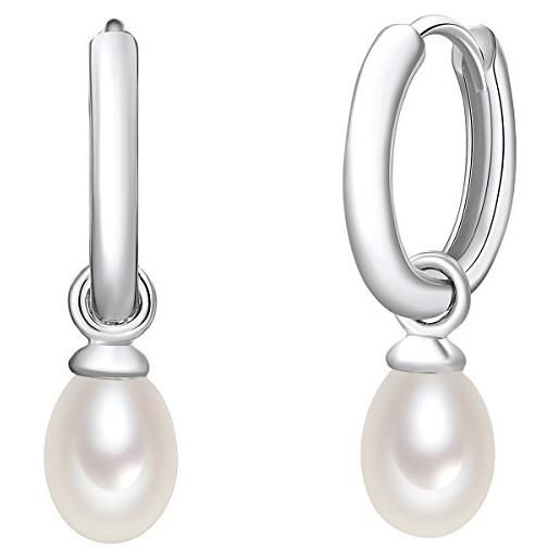 Valero Pearls - orecchini a cerchio con clip con perle d'acqua dolce / di allevamento - argento sterling 925 - gioielli con perle, orecchini, orecchini in argento sterling - 60925013