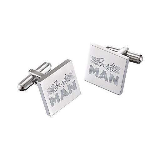 Gravado gemelli in acciaio inox di forma quadrata con incisione - best man - accessorio elegante da uomo - scatola regalo inclusa - idea regalo per testimoni di nozze - bomboniere per uomini