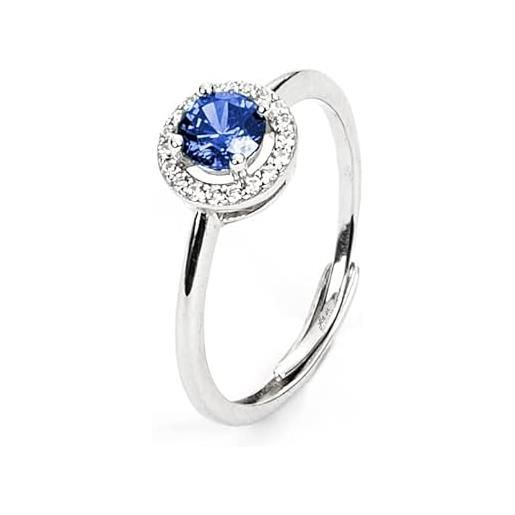 4US Cesare Paciotti anello argento con zirconi bianchi vetro blu e finitura in rodio. Misura regolabile dalla 10 alla 18. La referenza è 4uan5400w