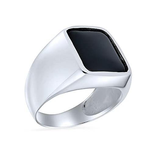 Bling Jewelry anello sigillo geometrico in onice nero piatto personalizzato per uomo elegante e classico realizzato a mano in turchia con argento sterling. 925