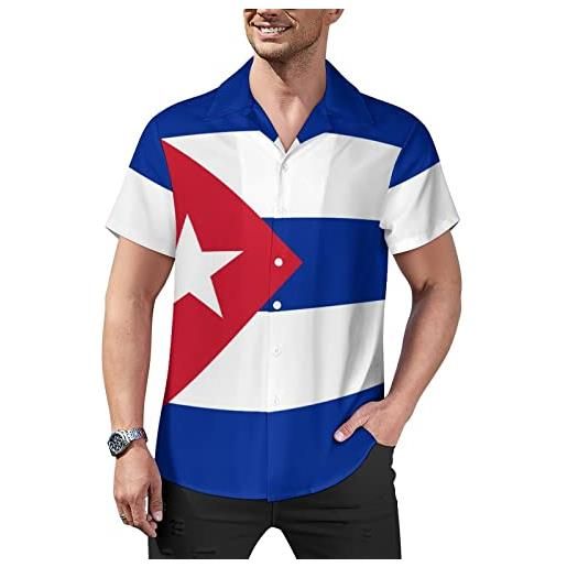 FJQWKLF camicie a maniche corte da uomo con bandiera di cuba. Camicia cubana guayabera, top da spiaggia