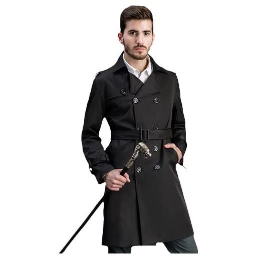 UKTZFBCTW trench uomo cappotto lungo plus size giacca doppiopetto manteau homme mens windbreaker, nero , xs