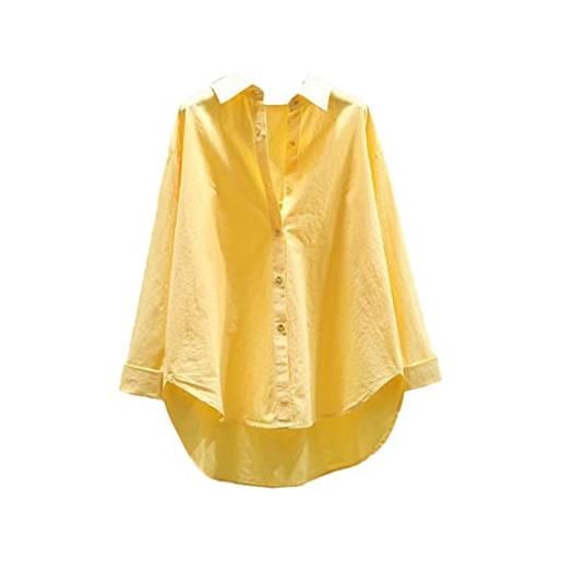 Alloaone camicia da donna casual allentata camicia da ufficio manica lunga, giallo, xxl
