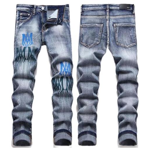 CABULE jeans slim da uomo, pantaloni strappati stile hip-hop da strada-blu-s