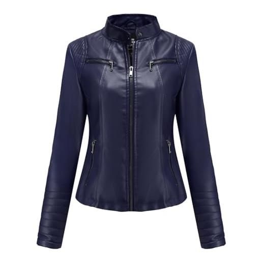 HZQIFEI giacca in pelle pu da donna, giacca motociclista da donna corta casual per primavera e autunno pjk06 (albicocca, xl)