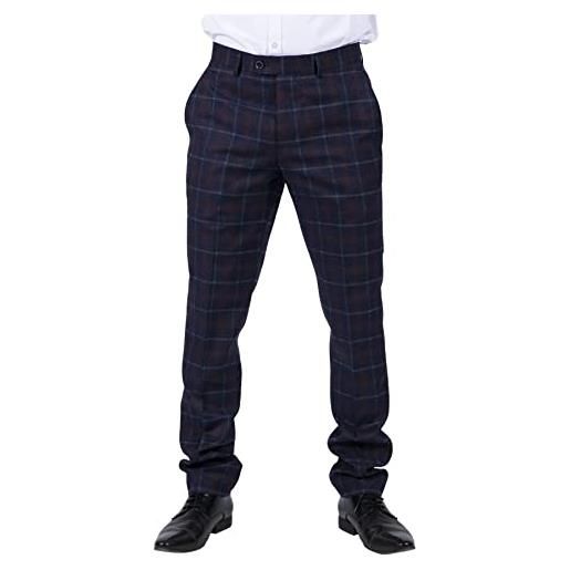 TruClothing.com pantalone classico da uomo tweed blu scuro a scacchi stile blinders 1920s - blu scuro 42
