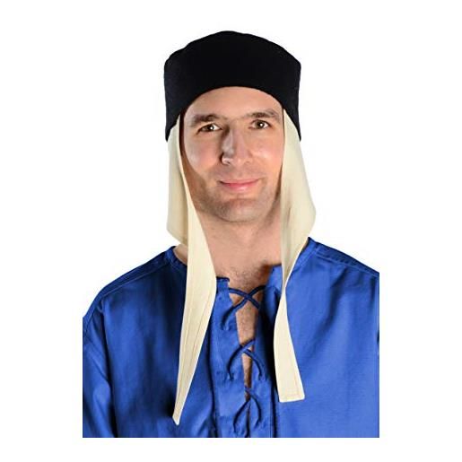 HEMAD/Billy Held hemad set di cappelli medievali - berretto in feltro di lana e sottocappello in cotone - nero-beige m