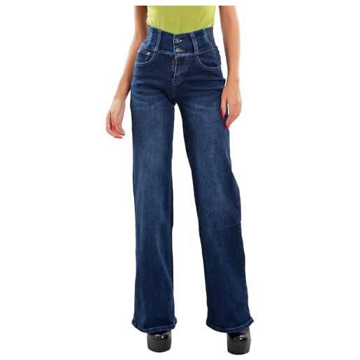 Toocool jeans pantaloni donna a palazzo mom fit elastici in vita cy-1053 [xl, blu]